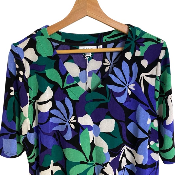 Chico’s Travelers coastline floral V-Neck stretch Top purple nightshade size L - Picture 7 of 16